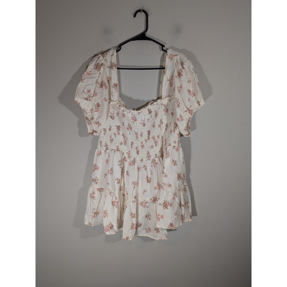 Torrid Womens Beige Floral Smoked babydoll Top 2X Peasant Romantic Flowy girly